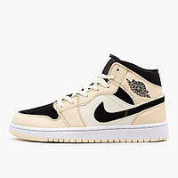 Кроссовки женские Nike Air Jordan 1 High Black Beige бежевые найк аир джордан высокие демисезонные