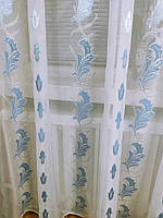 Тюль шифон білий із вертикальними блакитними смужками