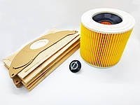 Комплект фильтр и одноразовые мешки совместимые с пылесосом Керхер  Karcher WD 2,MV 2,A 2004,WD 2.200