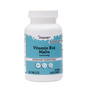 Vitacost Vitamin B12 Melts Raspberry-Peach 2000 мкг, вітамін В12, смак малина-персик, 50 таблеток на 50 днів