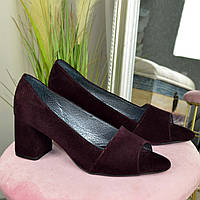 Туфли замшевые с открытым носком, на невысоком устойчивом каблуке, цвет фиолетовый