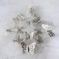 Метелики декоративні на стіну 12 штук сріблястий