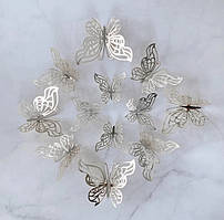 Метелики для декору на меблі на стіни 12 штук сріблястий