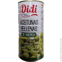 Оливки зеленые фаршированные анчоусом DiDi Aceitunas Rellenas de Anchoa 1450г / 600г Испания