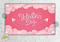 Плакат на 14 февраля/День святого Валентина "Розовый фон, бумажные самолетики" 120х75 см