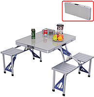 Алюмінієвий стіл для пікніка розкладний з 4 стільцями Folding Table 85х67х67 см (срібний) (2838)