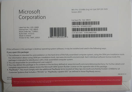 Microsoft Windows 10 Professional Професійна 32/64-bit English Англійська OEM DVD (FQC-08929), фото 2