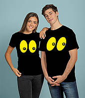 Прикольные парные футболки с глазами, модные майки для двоих влюбленных - парный подарок на 14 февраля