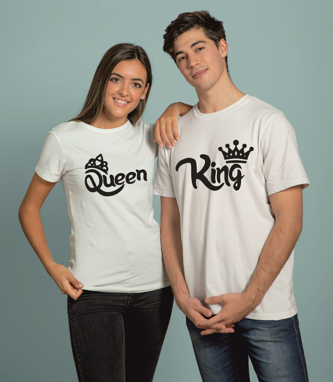 Парні футболки для закоханих King Queen, парні футболки для двох із написами та принтами до 14 лютого
