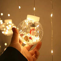 Новорічна світлодіодна гірлянда штора куля 10 шт з Дідом Морозом LED кульки на ялинку вікна і приміщення приборкання