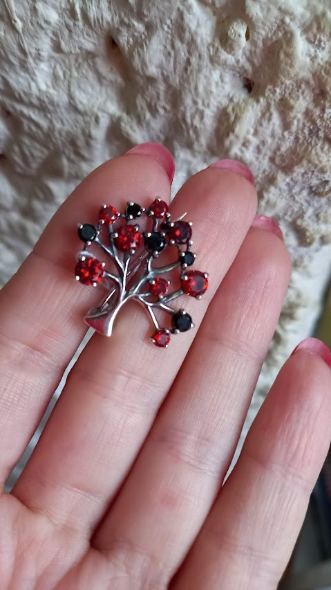 Срібна брошка Едіта з чорними та червоними фіанітами, фото 1