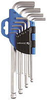 Набор шестигранных Г-образных удлиненных ключей, с шаровым наконечником 1,5-10 мм, 9 шт HOEGERT HT1W804