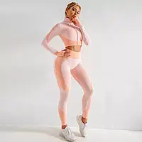 Женский спортивный костюм для фитнеса розовый двойка размер S