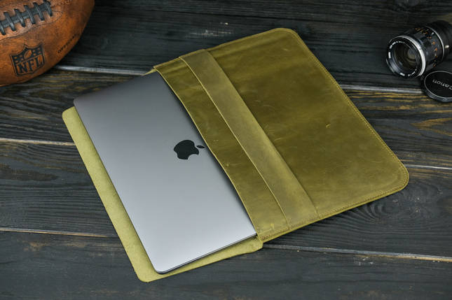 Чохол для MacBook Дизайн №24 з натуральної шкіри колір Оливковий, фото 1