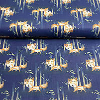 Польська бавовняна тканина "Лисички з деревами на синьому", фото 3