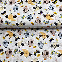 Польська бавовняна тканина "Пташки бежеві, сірі з метеликами", фото 3