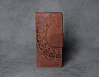 Кожаный кошелек ручной работы, коричневый кошелек с тисненым орнаментом