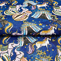 Польська бавовняна тканина "Циркові звірі на синьому", фото 3