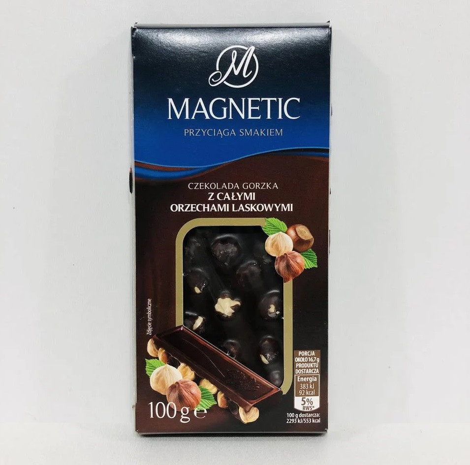 Шоколад Чорний з Цільним Лісовим Горіхом Magnetic z Calymi Orzechami 100 г Польща