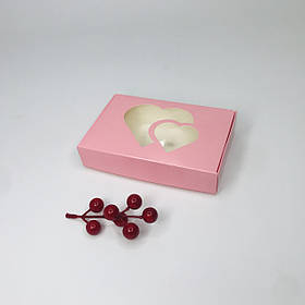 Коробка для пряника, 150*100*30 мм, з вікном 2 серця, пудра