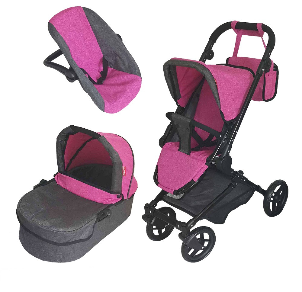 Коляска-трансформер для ляльок 3 в 1 з люлькою і сидінням MELOBO 9636 ROSE RED CARRELLO MAGIA, фото 1