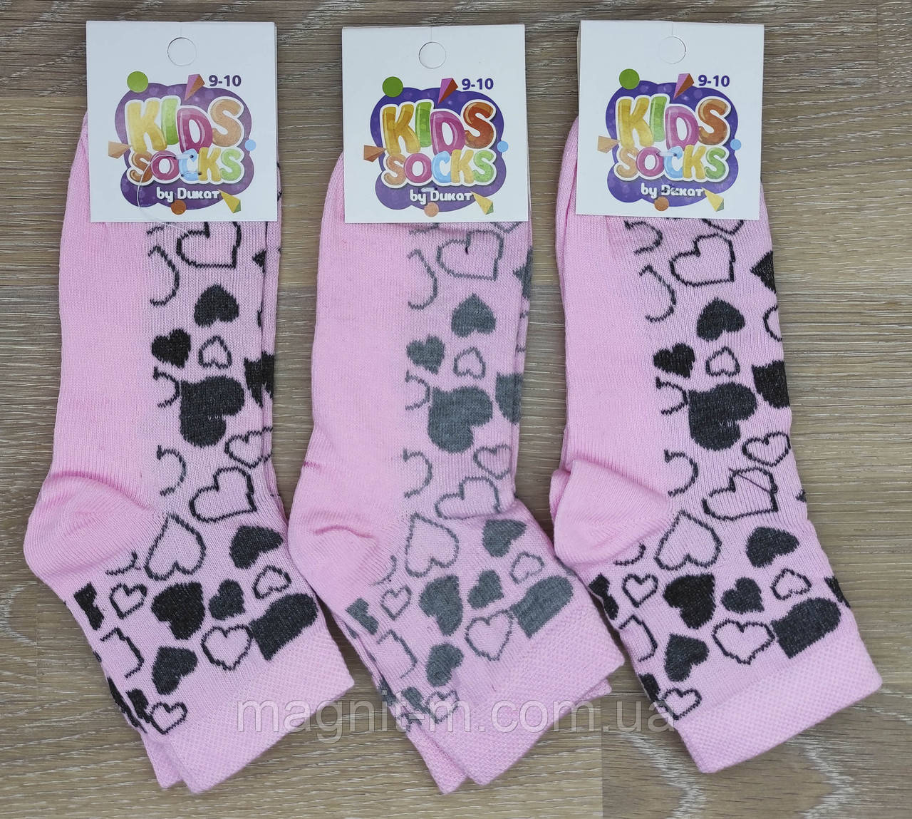 Шкарпетки дитячі для дівчаток "Дукат Kids Socks" Сердечка на рожевому. Р-Р 9-10 років. № 472-087.