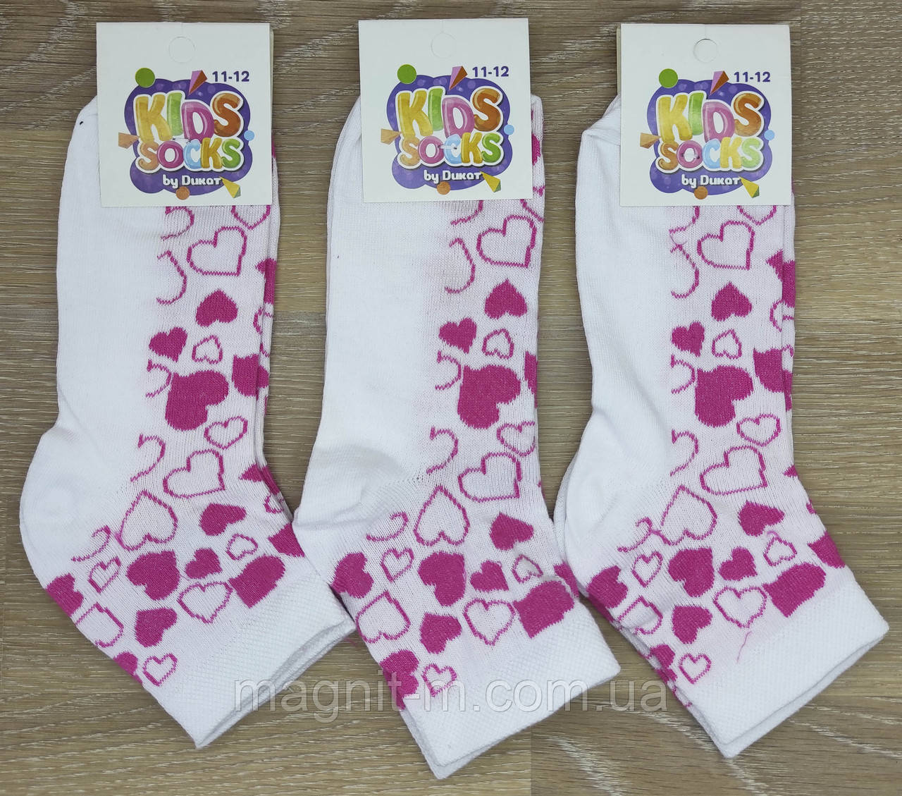 Шкарпетки дитячі для дівчаток "Дукат Kids Socks" Сердечка на білому. Р-Р 11-12 років. № 472-087.