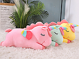 М'яка іграшка подушка плед 3 в 1 Єдиноріг жовтий, рожевий, мятний 50 см, фото 2