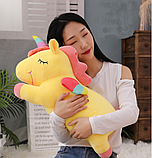 М'яка іграшка подушка плед 3 в 1 Єдиноріг жовтий, рожевий, мятний 50 см, фото 3