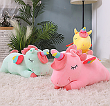 М'яка іграшка подушка плед 3 в 1 Єдиноріг жовтий, рожевий, мятний  50 см, фото 2