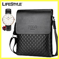 Мужская сумка Polo Videng 25х21х7 см + Часы DW в Подарок / Портфель через плече из PU кожи