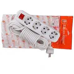 Подовжувач ElectroHouse на 4 гнізда 16А 2 метри із заземленням та кнопкою