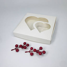 Коробка для пряника, 200*200*30 мм, з вікном "2 серця", біла