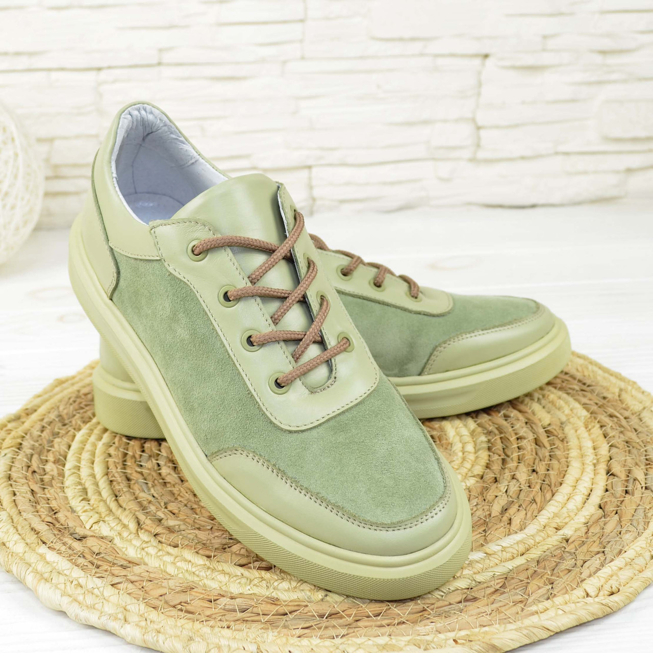 Кеди жіночі комбіновані, колір оливка, фото 1