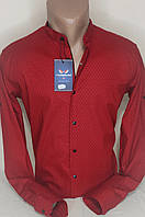 Мужская рубашка красная приталенная Noseda vds-0024 воротник стойка Турция с длинным рукавом стильная нарядная