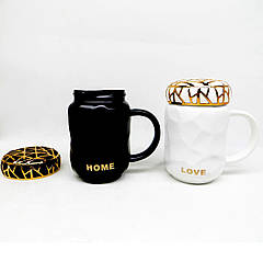 Чашка керамічна з кришкою "HOME,LOVE" 450 мл