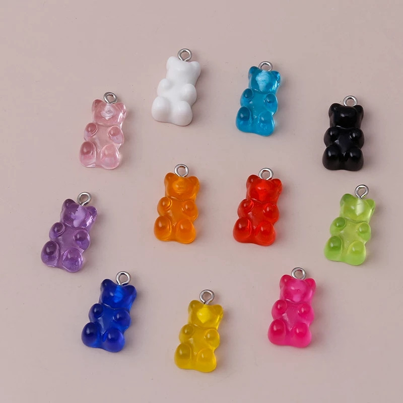 Набір желейних ведмедиків різнокольорових - у наборі 10шт., довжина 1,6 см, смола, цинковий сплав, фото 1