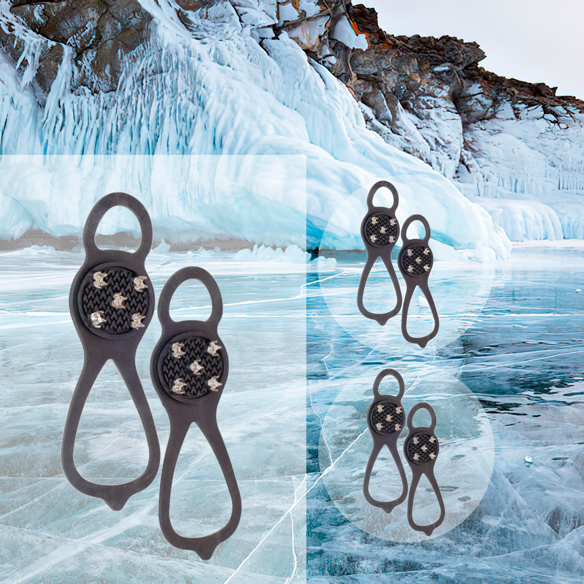 Комплект 3 пари. Льодоступи шипи на взуття 5 шипів-трояндочок, льодоходи размір L (36-45) (ледоступы, ледоходы), фото 1