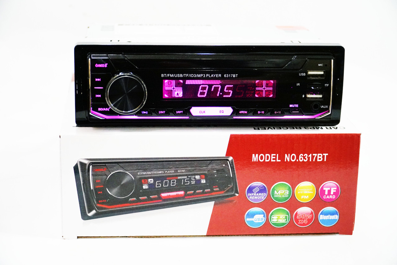 Автомагнітола 6317BT Bluetooth Usb+RGB підсвітка+Fm+Aux+ пульт (4x50W)