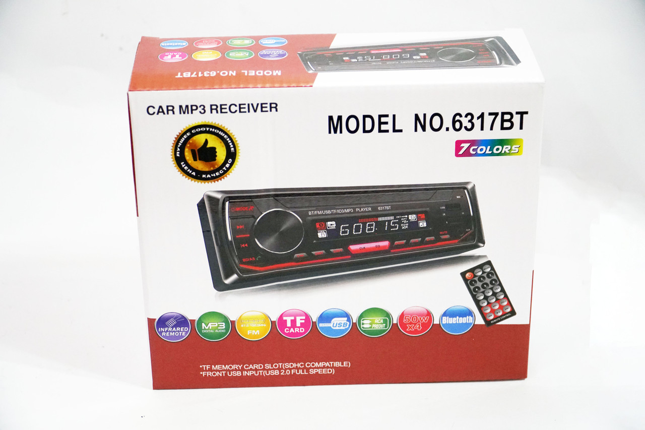 Автомагнітола 6317BT Bluetooth Usb+RGB підсвітка+Fm+Aux+ пульт (4x50W)