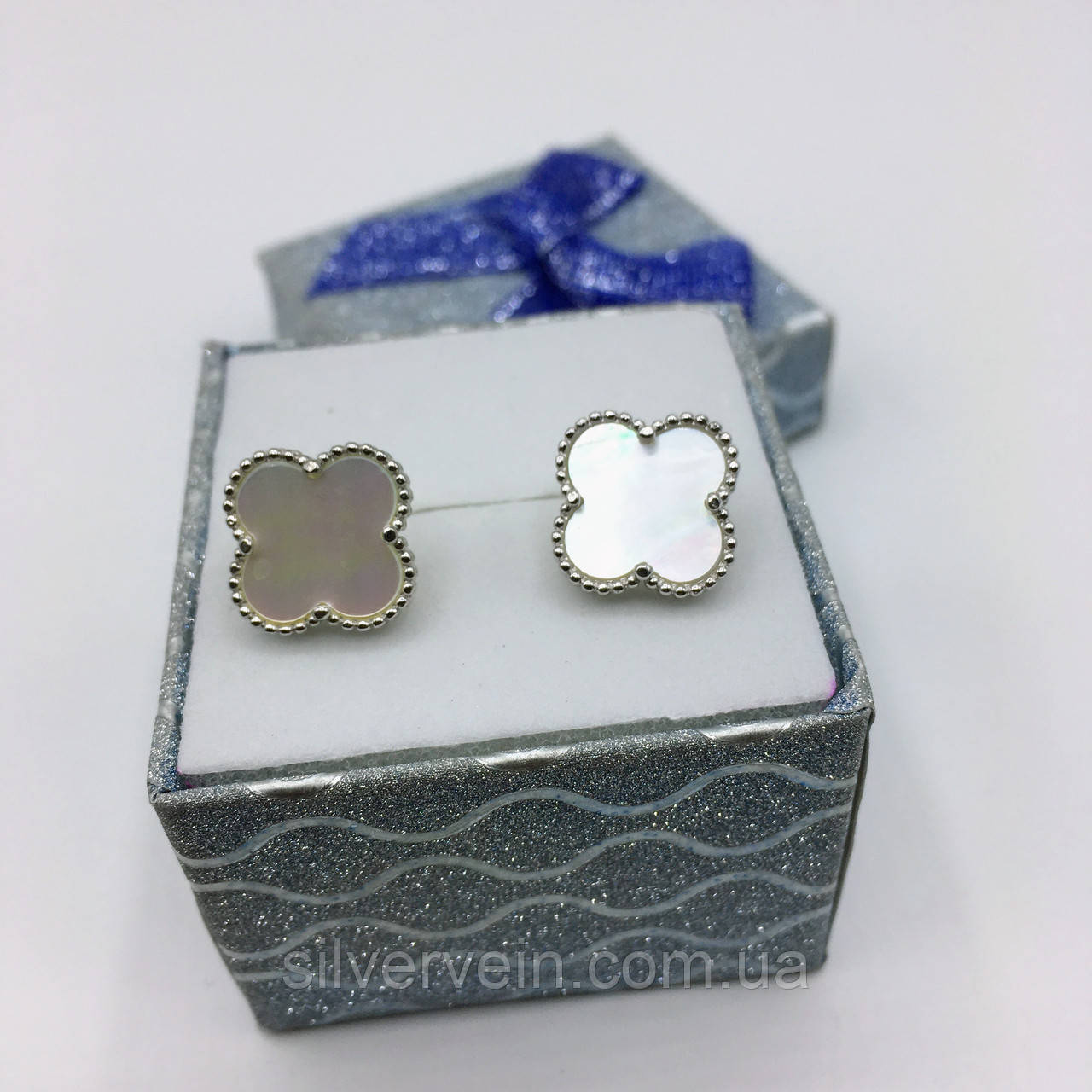 Срібні сережки Конюшина Перламутр Дизайнерська колекція, фото 1
