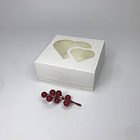 Коробка для зефира, 150*150*60 мм, с окном "2 сердца", белая