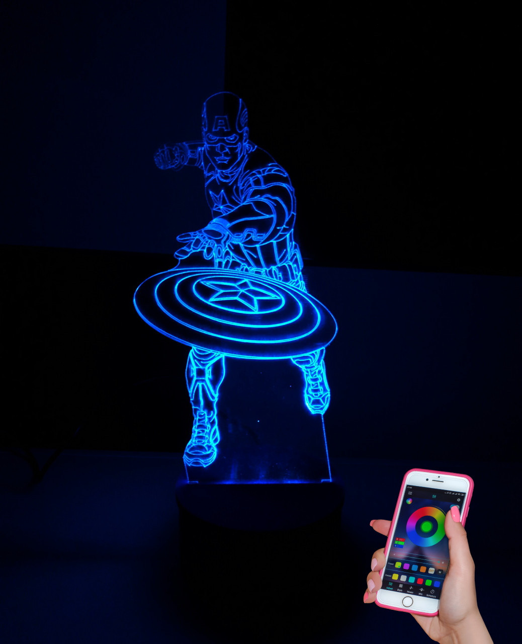 3d-світильник Капітан Америка, 3д-нічник, кілька підсвіток (на bluetooth), подарунок шанувальнику фанату марвел, фото 1
