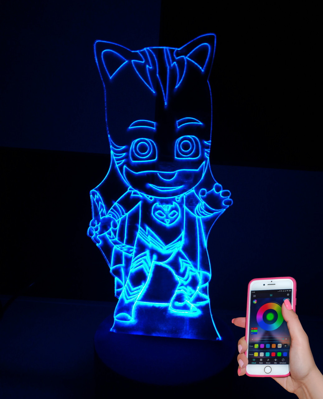 3d-світильник Кетбой (герої в масках), 3д-нічник, кілька підсвіток (на bluetooth), фото 1