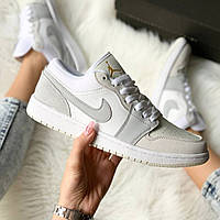 Кроссовки женские Nike Jordan Low Grey серые низкие кожа демисезонные стильные найк
