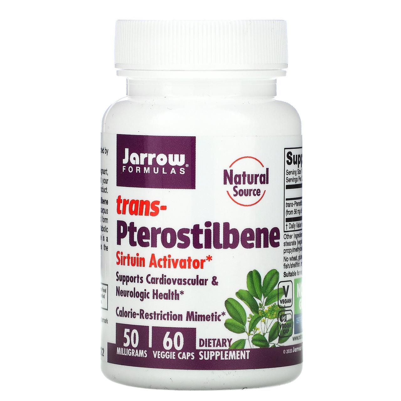 Транс-птеростильбен, trans-Pterostilbene, Jarrow Formulas, 50 мг, 60 рослинних капсул