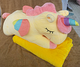 М'яка іграшка подушка плед 3 в 1 Єдиноріг (єдиноріжка) рожевий, мятний, жовтий 50 см, фото 2
