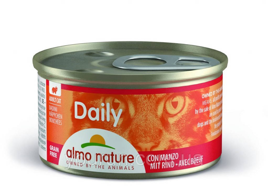 Альмо Nature (Альмо Натюр) Daily Menu консерви для кішок Cat шматочки в соусі (з яловичиною), фото 1