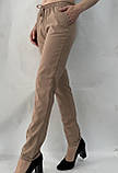 Літні жіночі штани однотонні на гумці бежеві Прямі жіночі штани великих розмірів на літо, фото 3