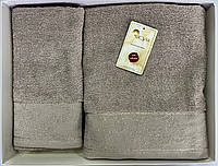 Набор махровых полотенец Arya Жаккард Sena 50x90-70x140 см. Бежевый